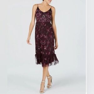 Adrianna Papell Beaded Midi Slip Dress Night Plum - Size 2